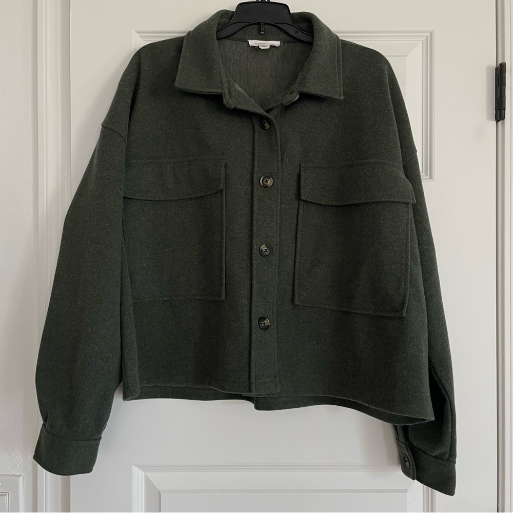 beachlunchlounge Dark Green Utility Shacket Jacket with Front Flap Pockets
